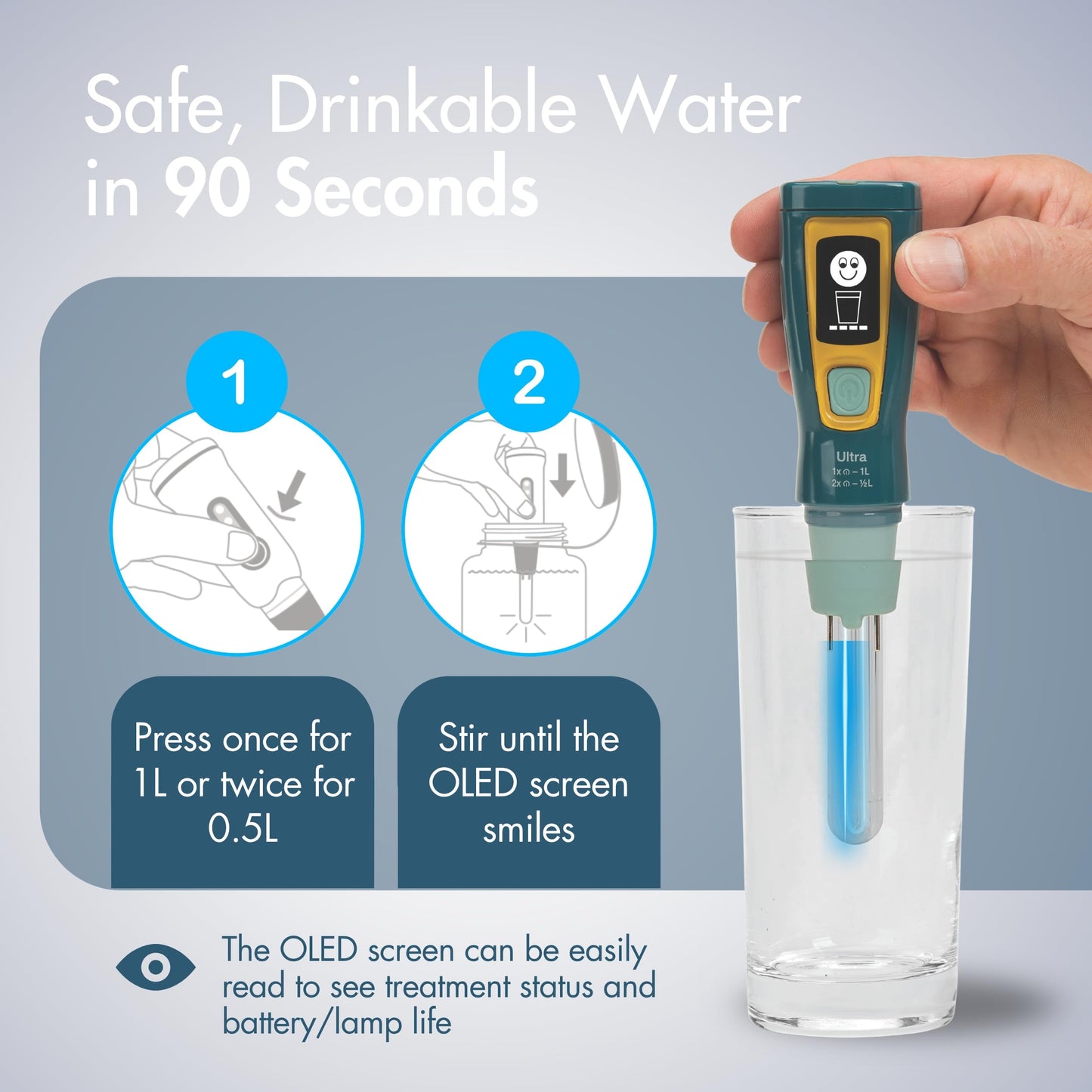 Katadyn Steripen Ultra Portable UV Water Purifier – Rechargeable 2200mAh Battery, Eliminates 99.99% Microorganisms, Fast Water Treatment for Hiking, Camping & Travel