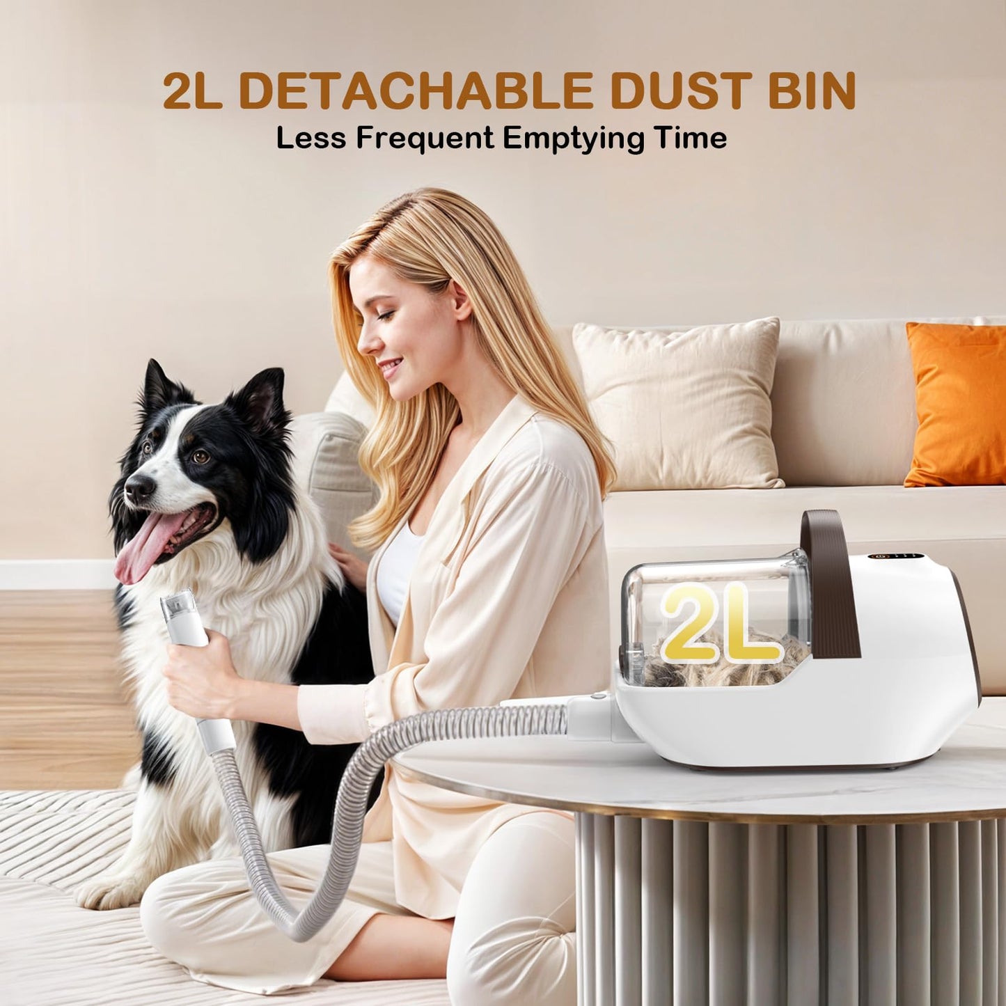 Dog Grooming Vacuum, Dog Grooming Kit with Pet Clipper Nail Grinder, 6 Pet Grooming Tools (Tawny)