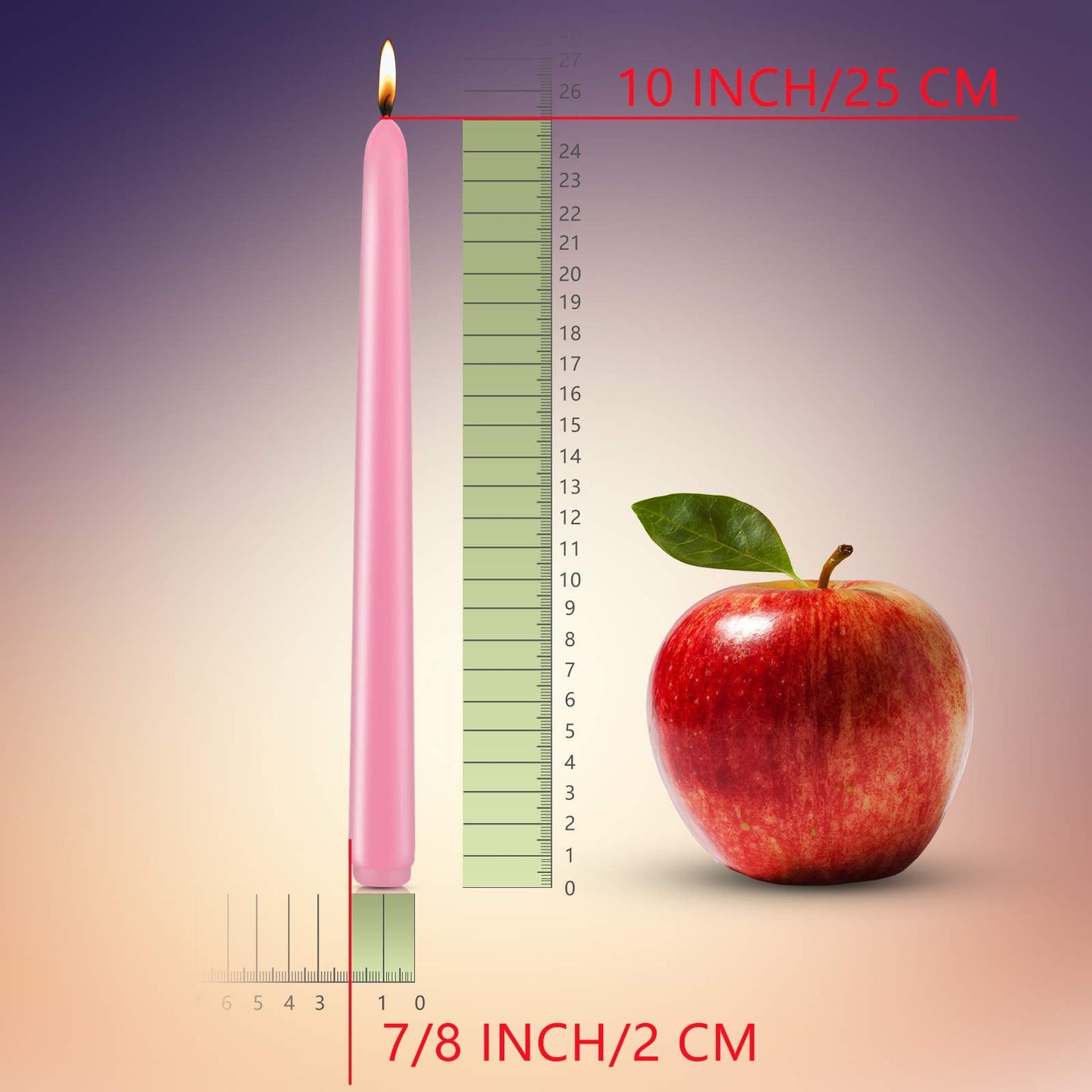 10 inch Pink Taper Candles for Christmas Advent, Set of 12 Unscented Dripless Candlesticks - 8 Hours Long Burning for Home Decor, Wedding, Parties and Special Occasions