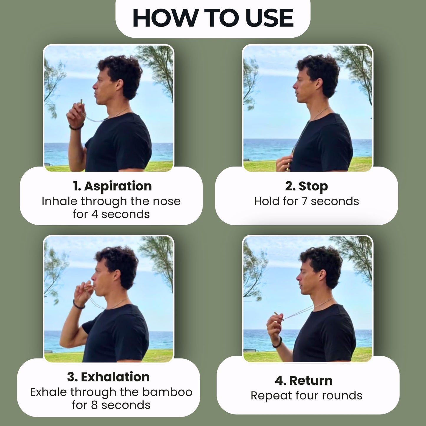 MyCalmAir Bamboo Breathing Necklace for Meditation, Mindfulness Tool, Stress Reducer, Eco-Friendly Breathe Pendant, Portable Relaxation Gift for Men & Women (Silver)