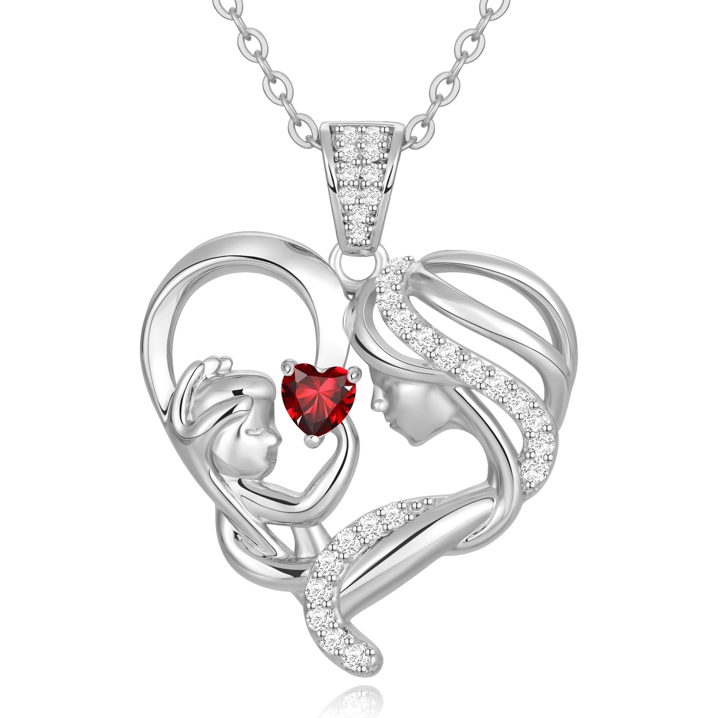Zifeel Mothers Day Gifts for Mom Wife Her Grandma, S925 Sterling Silver Birthstone Necklaces Jewelry for Women, Mother's Day Love Heart Pendant Necklace for Anniversary Birthday Christmas Day