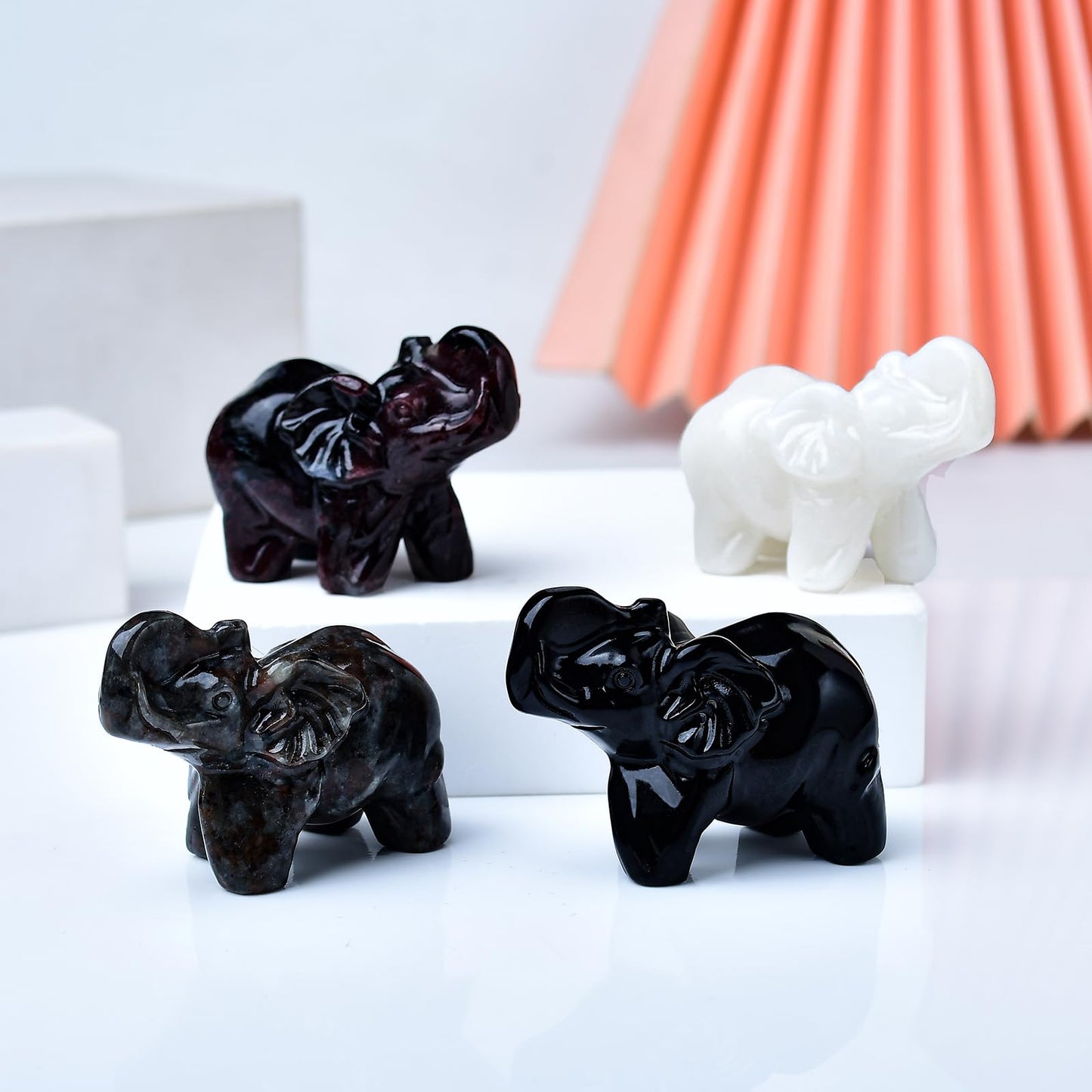WUYOUSHI White Jade Crystal Elephant Statue 2" Healing Crystal Handmade Figurine Lucky Guardian Pocket Statues Reiki Meditation Office Home Decoration Gift