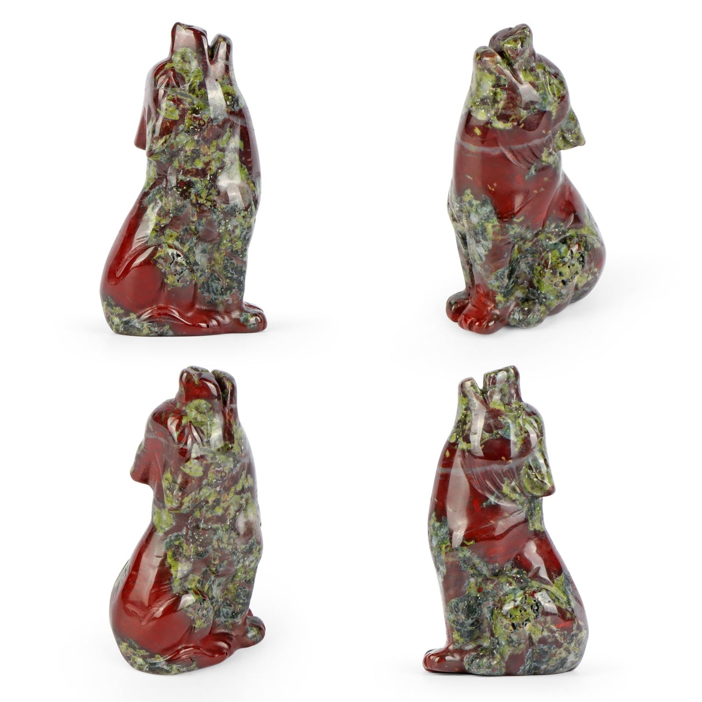 Artistone Dragon Bloodstone Wolf Statue 2" Howling Wolves Figurine Ornament for Home Decor Healing Crystal Animal Sculpture with Gift Box