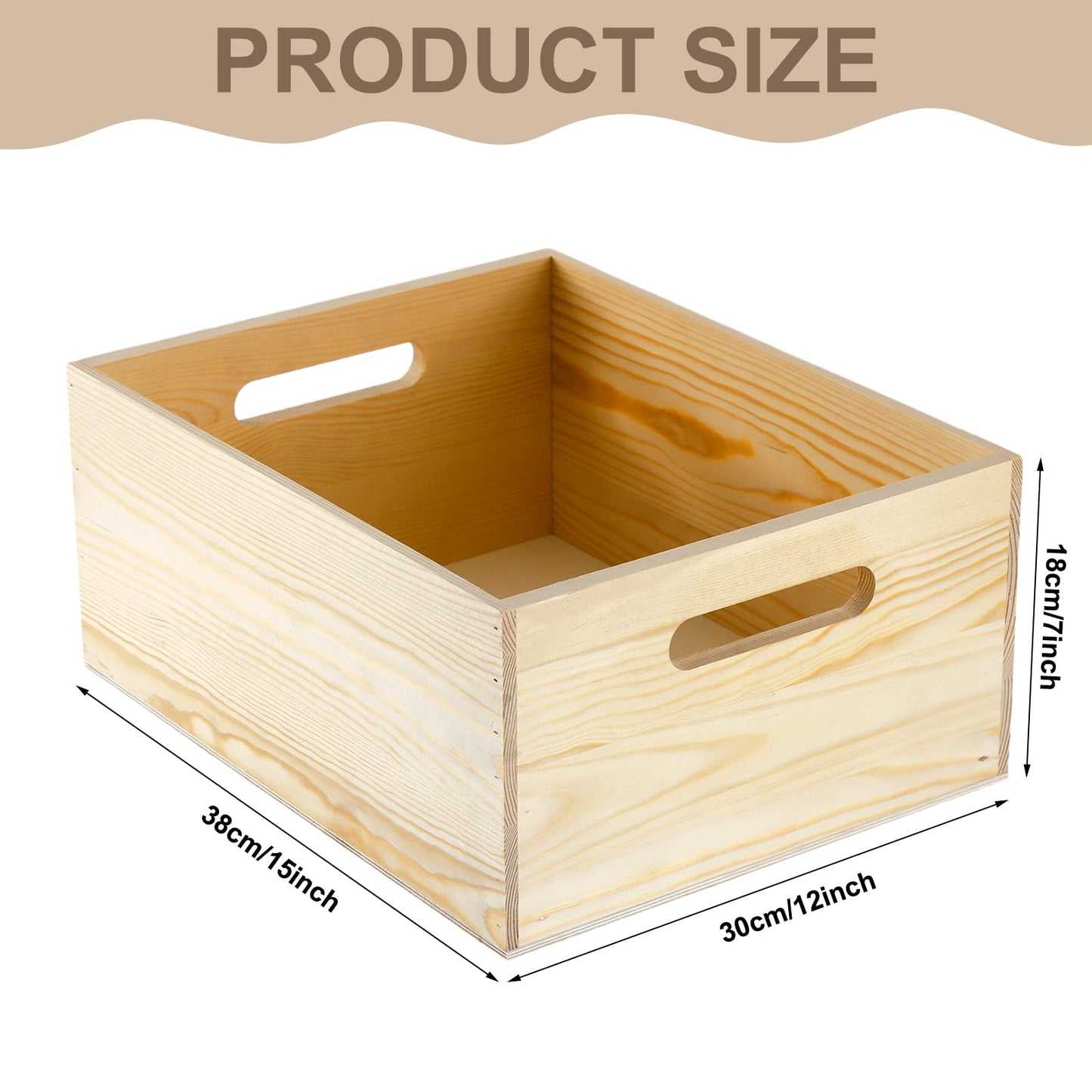 Menkxi Large Wood Crates with Hand Holes, 15 x 12 x 7 Inches Pine Wooden Box Unfinished Wood Crate for DIY Craft Arts Hobbies and Home Storage(15 x 12 x 7 Inch)
