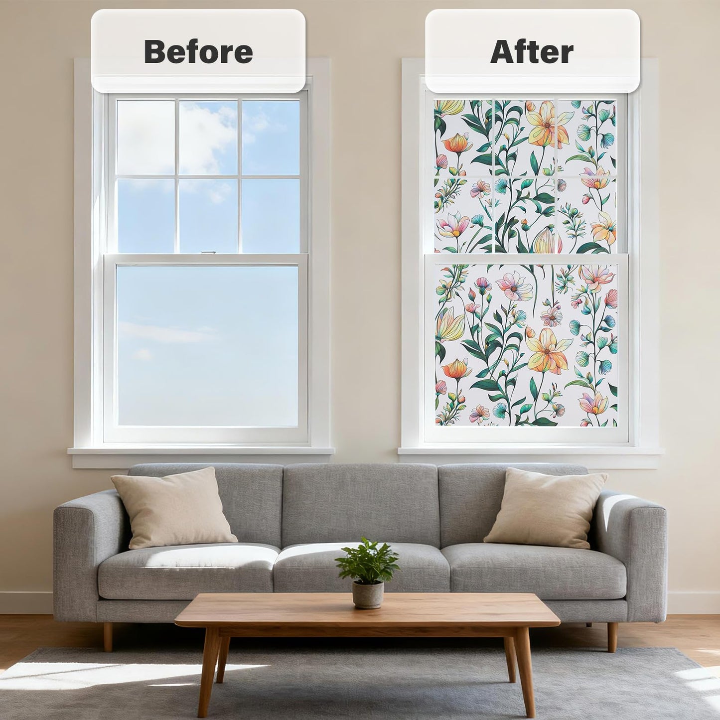 Donox Window Privacy Film, Frosted Stained Glass Window Films, Static Cling Non-Adhesive Decorative Windows Sticker for Front Door Bathroom, Heat Control Anti UV(35.4 x 157.4 inches)