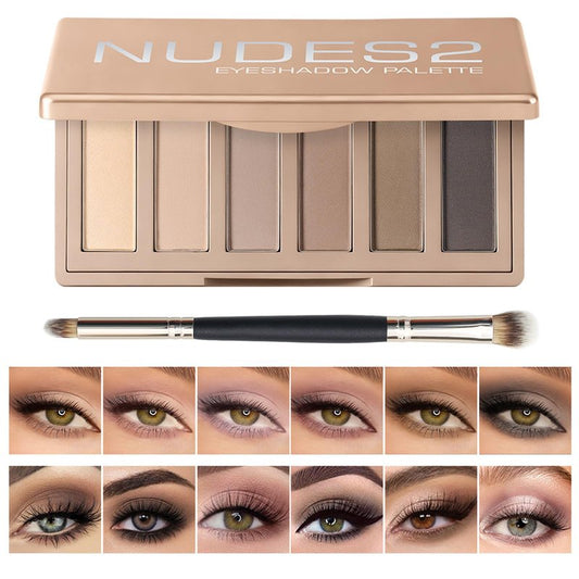 MOOMARTO 6 Matte Neutral Mini Eyeshadow Palette with Brush - Ultra Blendable Cool-Tone Nude Smokey Eye Shadow Palette, Long-lasting Wear Smooth Texture