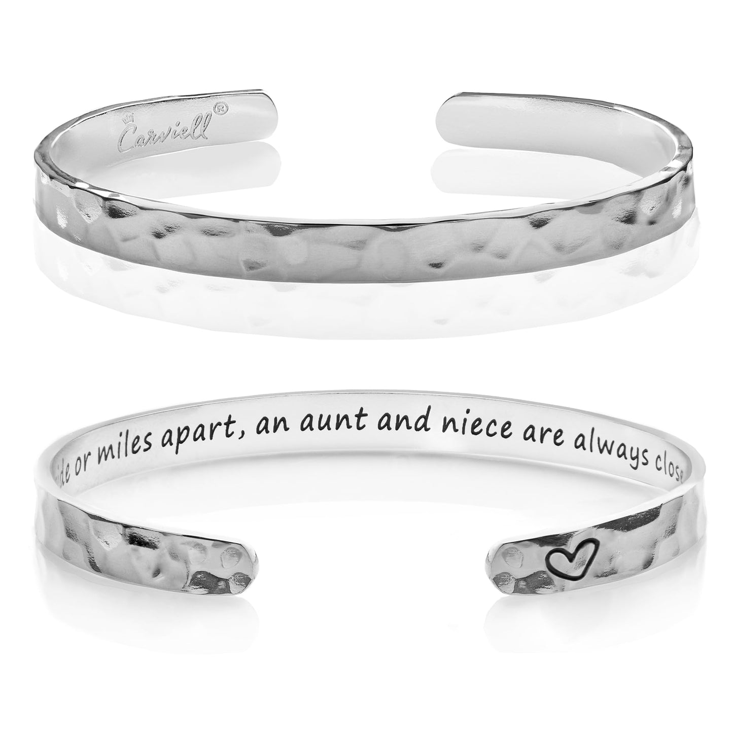 Carviell Aunt Niece Bracelet – “Side by Side or Miles Apart” Engraved Cuff, Aunt and Niece Jewelry, Meaningful Gift for Women, Birthday, Christmas, Long Distance Relationship Silver Bangle