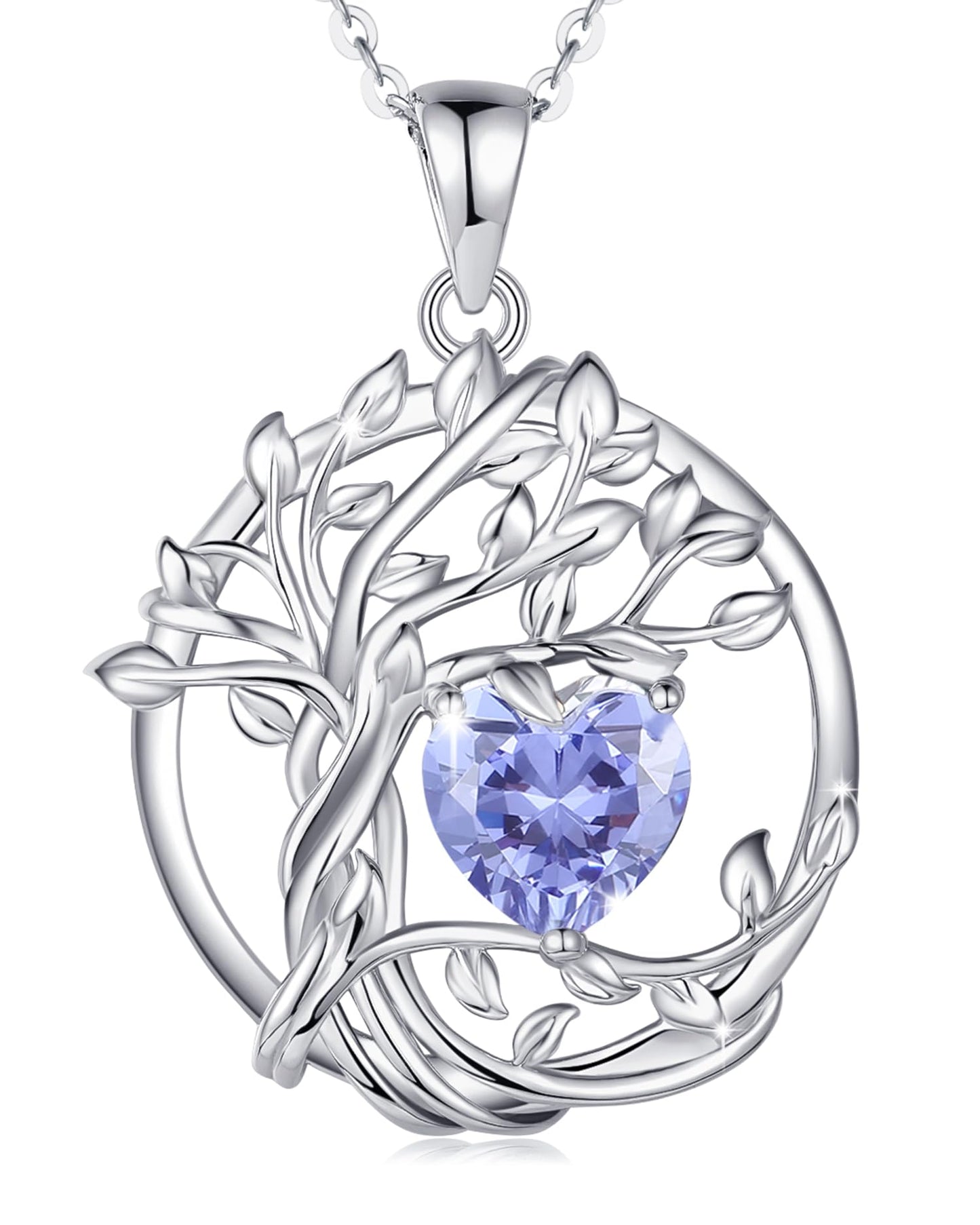 FANCIME Tree of life December Birthstone Necklace for Women Sterling Silver Tree Jewelry Created Tanzanite Pendant Gemstone Anniversary Birthday Mothers Day Gifts for Wife Mom Her