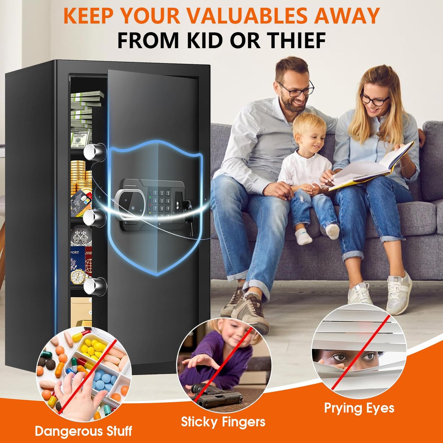6.0 Cuft Large Fire and Waterproof Safes for Home, Anti-theft Fireproof Lock Box with Digital Keypad, Removable Shelves and Alert System, Personal Fire Proof Safe for Home Documents Valuables