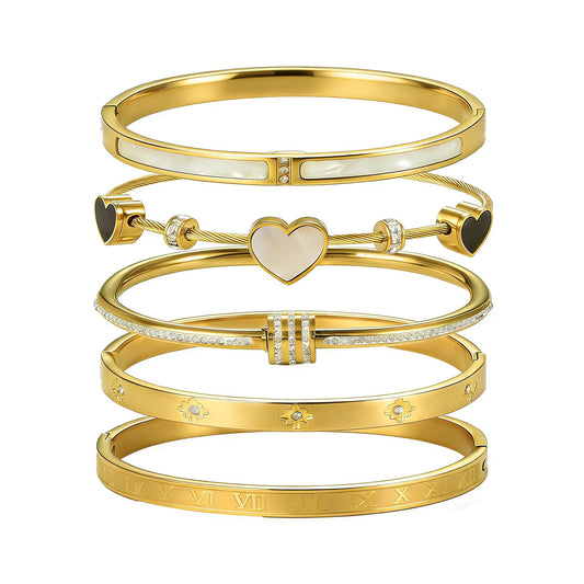 18K Gold Plated Bracelets for Women Stackable Bangle Bracelets Set Stainless Steel Gold Cuff Hinged Heart Bracelet Non Tarnish Waterproof Jewelry Fits 6.5 to 7 Inch Wrist Gift for Women Mothers Day Gift