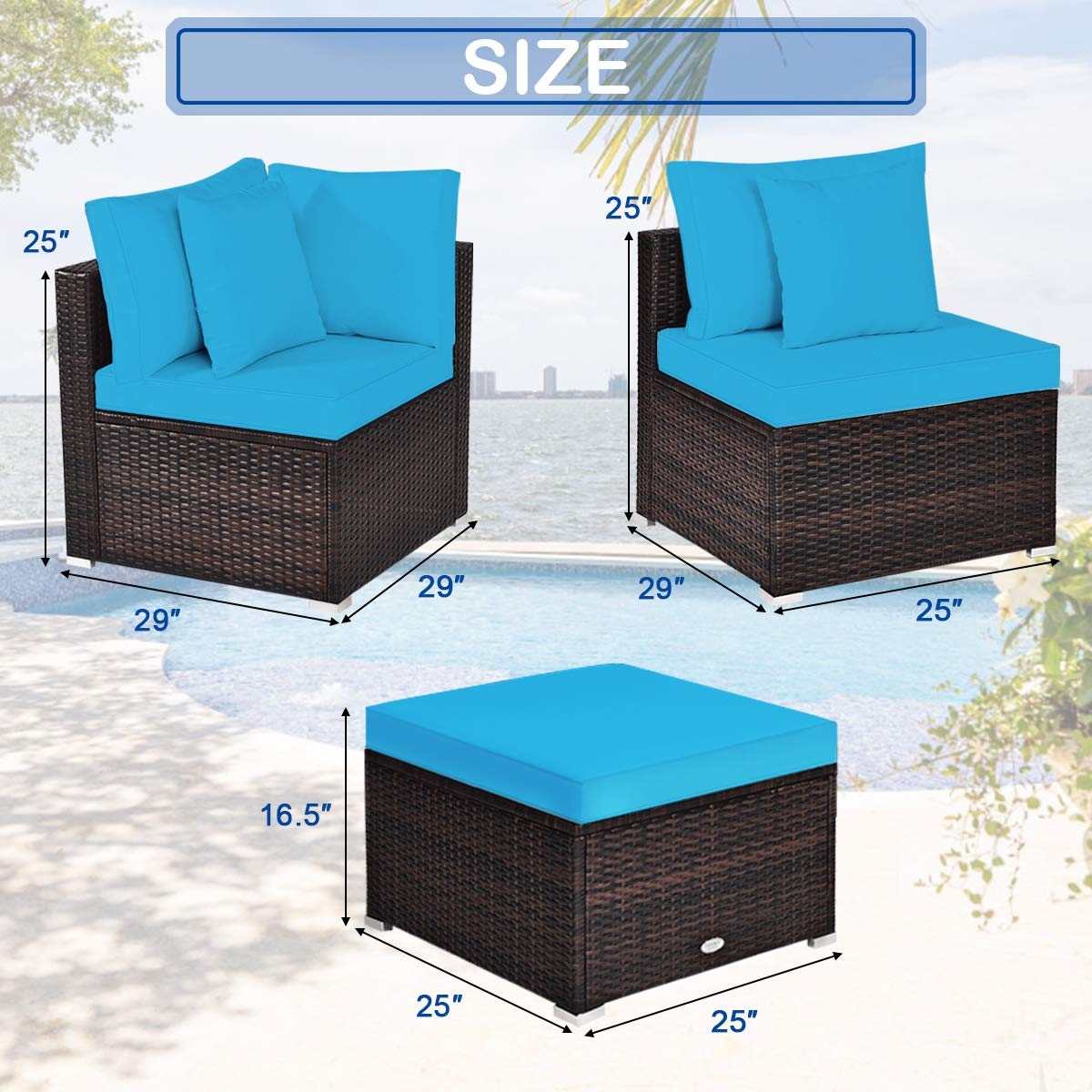 Tangkula 4 Pieces Patio Furniture Set, All Weather Outdoor Sectional Rattan Sofa Set w/Removable Cushions & Pillows, Wicker Conversation Set with Heavy-Duty Steel Frame for Backyard Garden Poolside