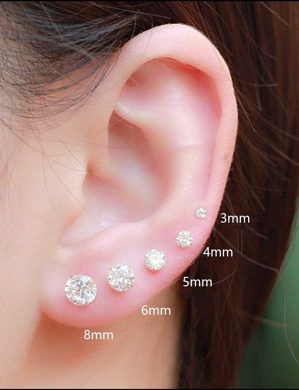 Hypoallergenic Flat Back 5A CZ Stud Earrings,Gold Plated Surgical Steel Secure Screw Back Cartilage Earrings for Women Men with Sensitive Ears | Multiple Piercing,4mm White CZ