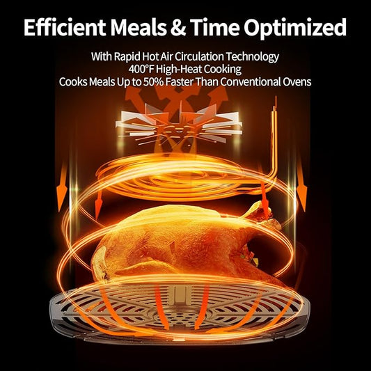 XKV 5.8 QT Digital Air Fryer with Window for Kitchen Use,Nonstick Made without PFAS, Touchscreen Display,160°F~400°F in Precise 5°,Customized Temp/Time,NonStick Basket,Black