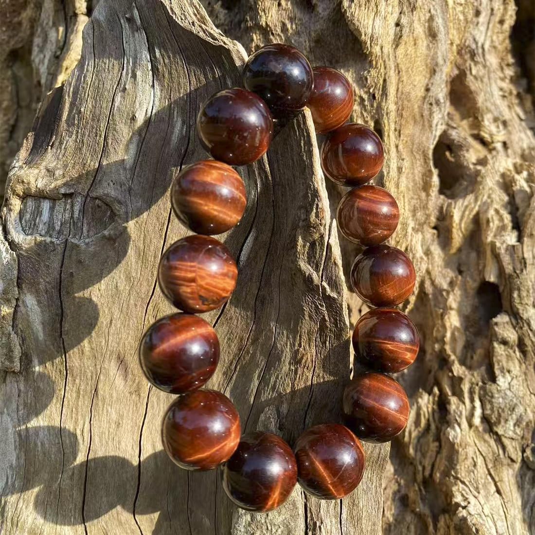 18mm Red Tigers Eye Bracelet for Men Women | Natural Handmade Protection Root Chakra Gemstone Crystal Jewelry for Large Beads Enthusiast & 3XLarge 9.5-10.5" Wrist | Boost Motivation Confidence