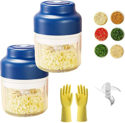 Household Electric Garlic Crusher, Cordless Mini Chopper With USB Rechargeable, Portable Food Processor for Garlic, Onion, Chili, Nuts, Vegetables (2 PCS Blue)