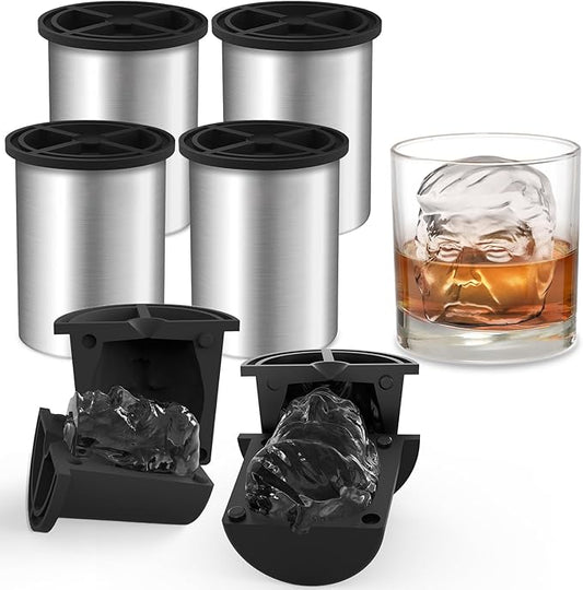 Clear Ice Cube Maker, 2" Clear Ice Ball Maker for Old Fashioned Whiskey lover, Bourbon, Whiskey, Cocktail Funny Gifts for Men on Birthday or Holiday, Easy-Release Stainless Steel Ice Mold(4Pack)