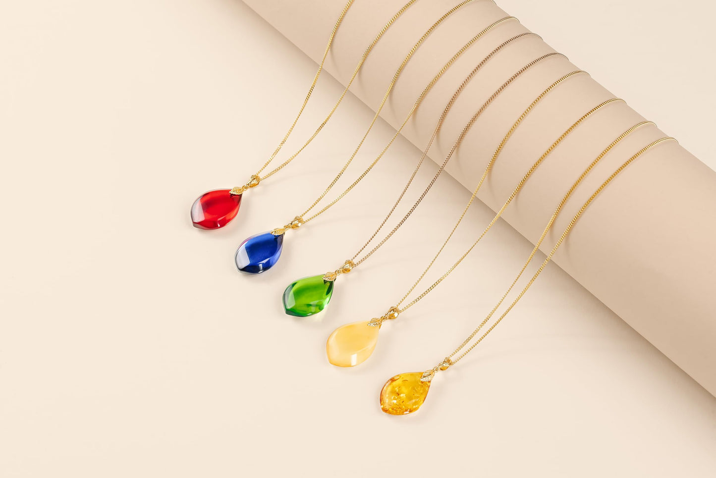 Amber by Mazukna Natural Baltic Amber Pendant for Women, Cognac Drop Necklace with Gold-Plated Sterling Silver Chain, Lightweight 18-inch Jewelry Gift for Everyday Elegance (Yellow Flame)