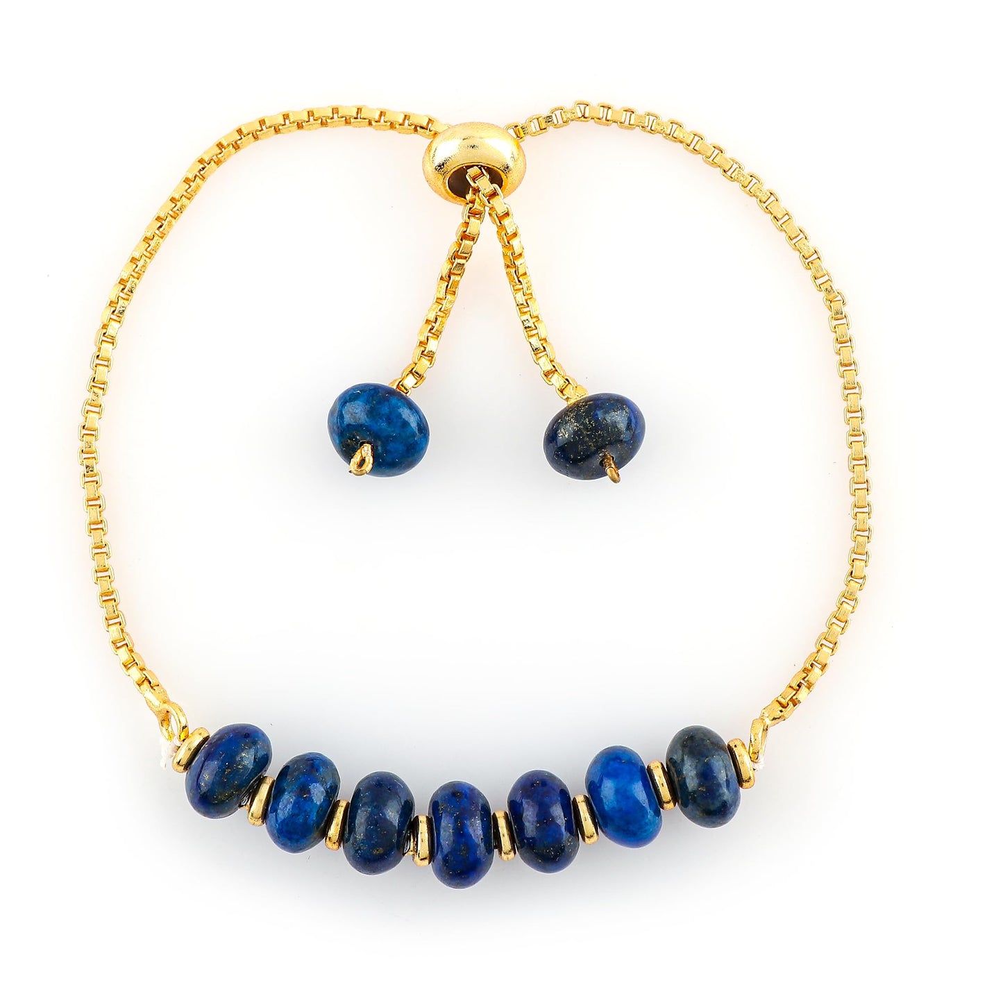 TGH Natural Lapis Lazuli Gemstone Rondelle Beads Bolo Bracelet Gold Plated Adjustable Slider Gift for Women Birthday Wedding Christmas Gifts (Lapis Lazuli Shade)