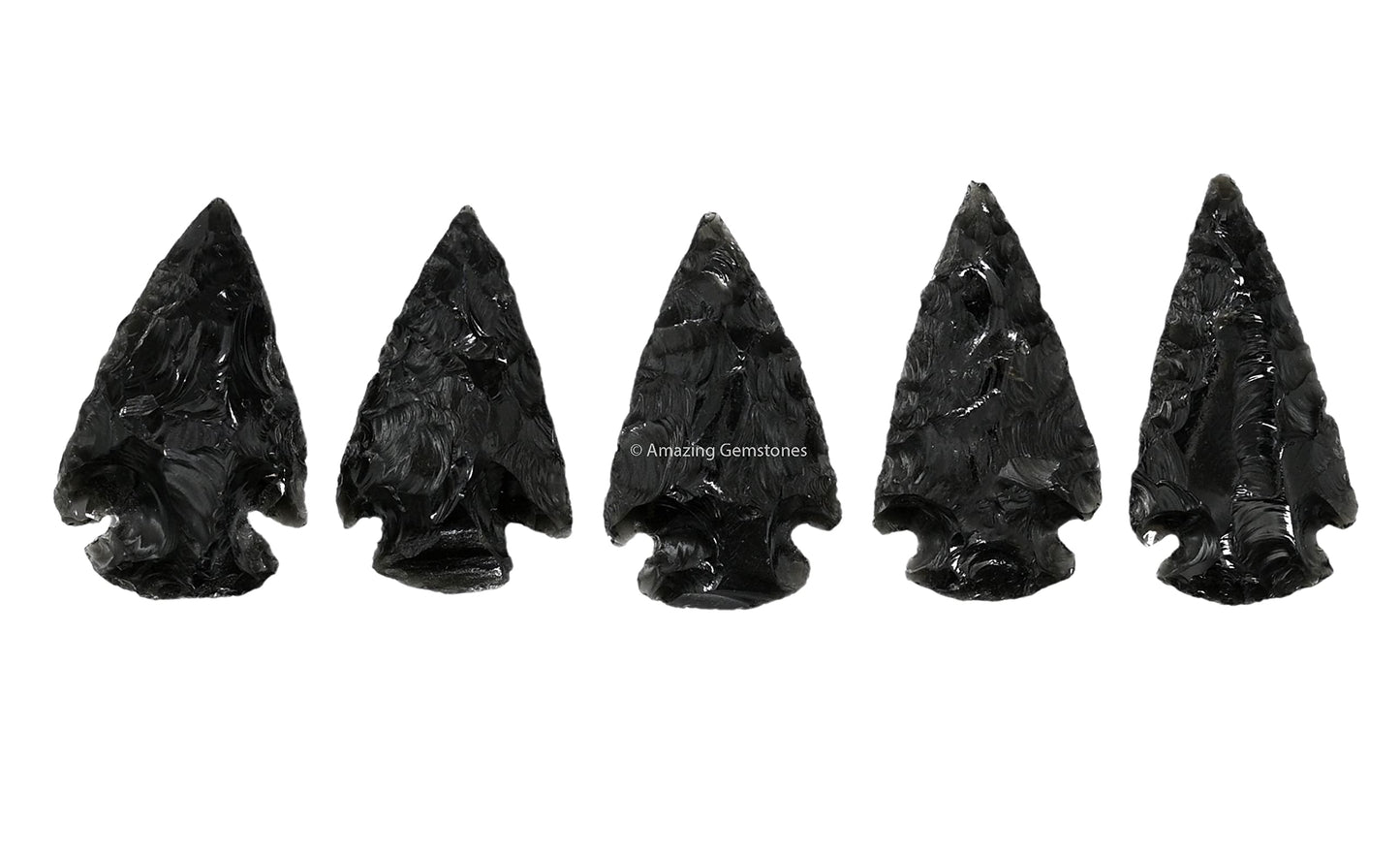 Amazing Gemstone 5 Pieces Black Obsidian Arrowhead, Crystal and Healing Stone Flint Rock Arrow Head - 1 to 1.5 Arrowheads for DIY Project Craft Point Jewelry Making