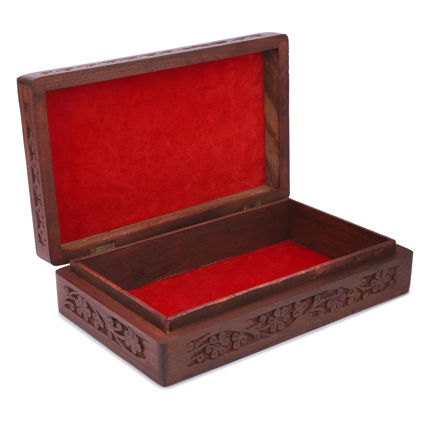 Ajuny Wooden Handcarved Decorative Jewelry Storage Box Flower Design Multipurpose Treasure Chest Keepsake Organizer Necklaces Watch Boxes Great for Gifts 8x5 Inch
