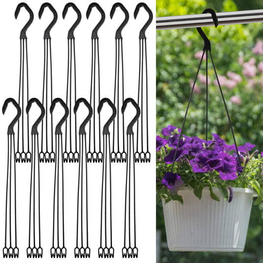 Acellegic 12 Pcs Plastic Plant Pot Hanger 14 Inch Black Hanging Basket Hooks Flower Pot Hangers for Indoor/Outdoor Garden, Patio, Balcony Decor