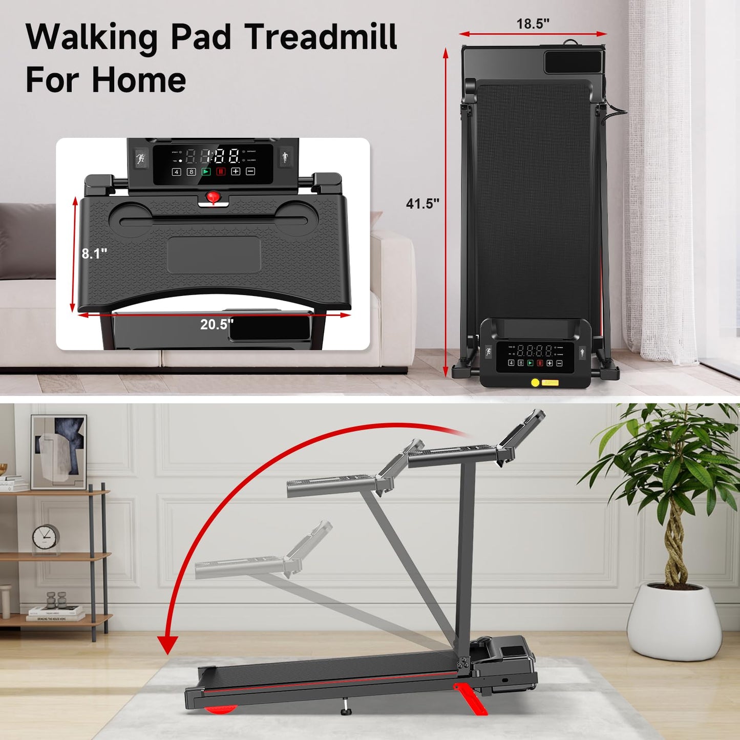 9% Incline Walking Pad with DEST, Foldable and Compact Treadmill for Home Small,Portable Treadmill with Removable Computer Desk,Folding Design with 320LBS Weight Capacity and LED Display(L)