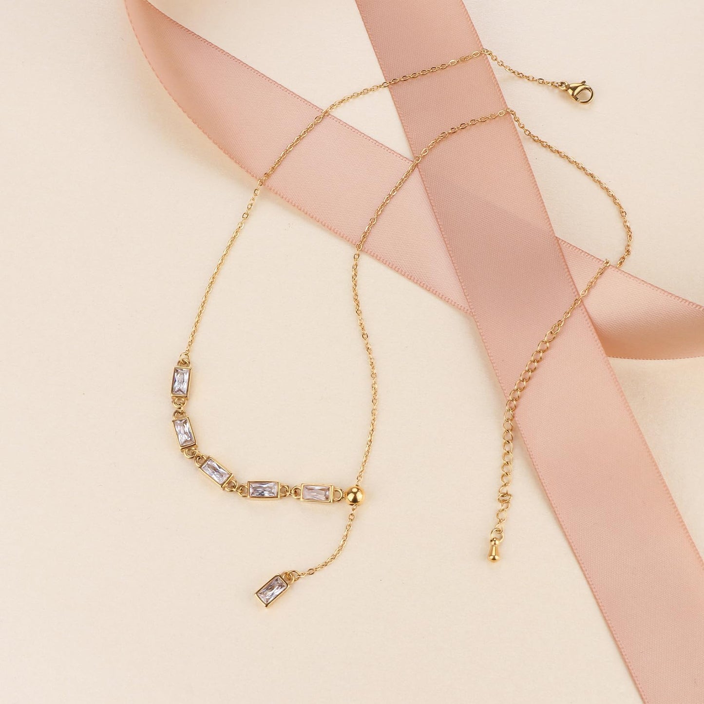 TaYolnFaSo Imitation Diamond Y Shaped Necklace 18K Gold Plated White CZ Y Lariat Necklace Emerald Cut Jewelry Christmas Gift for Women