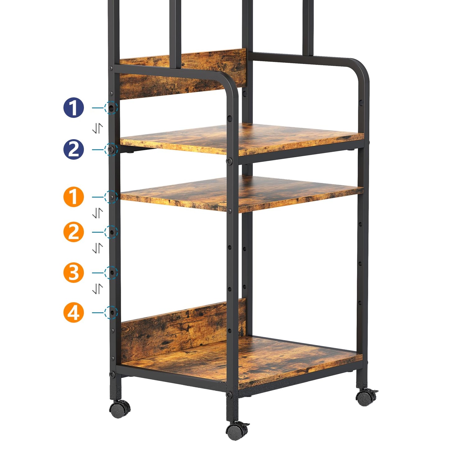 Arbuxzuy 4 Tier Printer Stand with Storage Shelf, Large Tall Printer Cart with Wheels, Mobile Printer Table for Home Office, Adjustable Stands for Printer Heat Press Scanner Fax (Brown), High