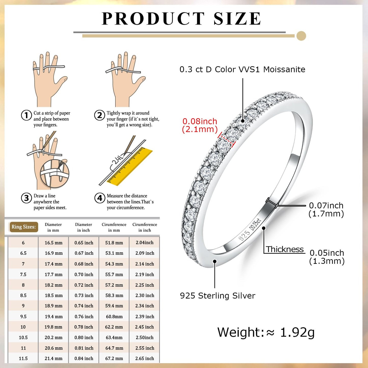 AGRULE Men Womens Moissanite Wedding Band 1.7mm Wide Stackable Half Eternity Band Rings 14K White Gold Plated Sterling Silver VVS1 D Color Anniversary Birthstone Rings, Size 9