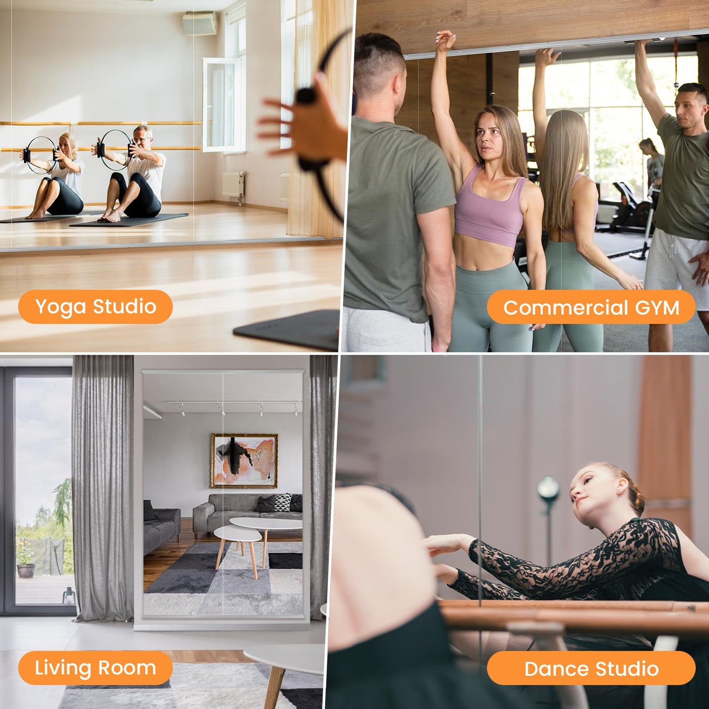 Peegel Home Gym Mirror - 56''x16''(3PCS) Large Frameless Tempered Glass Workout Mirrors for Home Gym Wall,Yoga,Garage,Dance