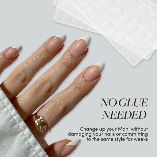 Glamnetic Press-On Nails & Adhesive Nail Tabs - Hailey | Glossy, Semi-Transparent, Short Almond Nails, Reusable | 15 Sizes - 30 Nail Kit with Adhesive Tabs
