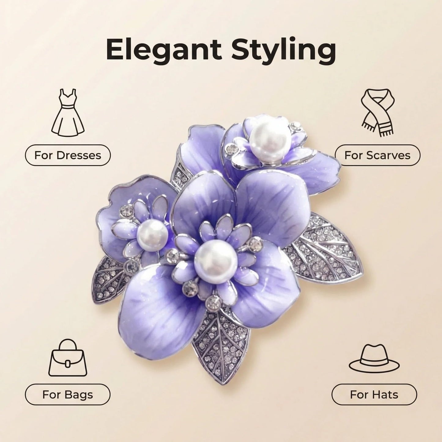 Brooch Pin - Gold Plated | Ideal Gift for Mom & Wife on Thanksgiving Day, Birthdays & Weddings (Purple Floral)