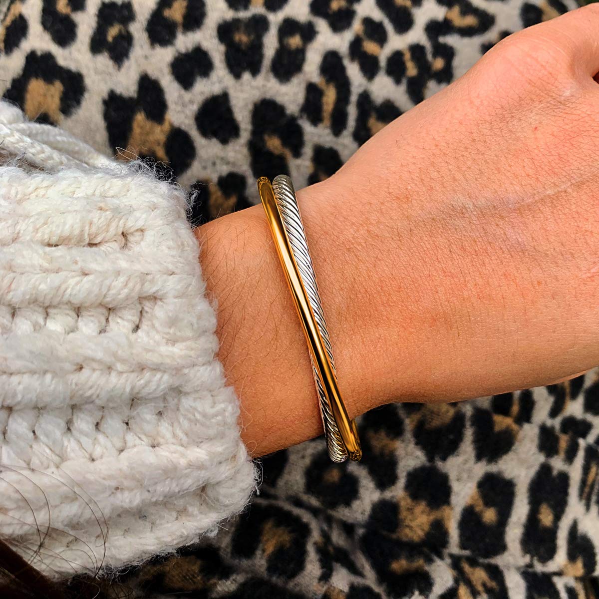 UNY JEWEL Single Line Cross Over Twisted Cable Wire Cuff Bangles Bracelet Designer Inspired For Women Fashion Jewelry (Box Chain)