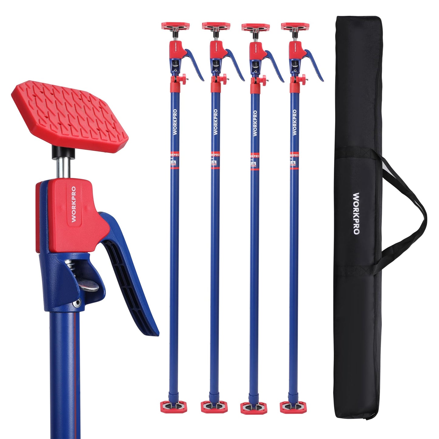 WORKPRO Cabinet Jack Support Pole, 54-114 Inches Steel Telescopic Quick Support Rod Adjustable 3rd Hand Support System with 154 lbs Capacity for Cabinet Jack, Drywall Jack& Cargo Bars, 4-Pack