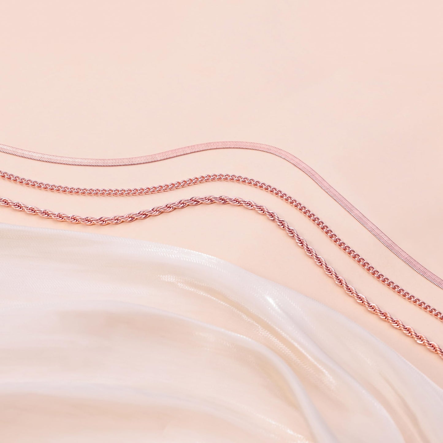 Freekiss Rose Gold Layered Necklaces for Women: Dainty Herringbone Rope Cuban Link Chain Necklace Set, 14K Rose Gold Plated, Non-Tarnish, Simple, Perfect for Layering, Gifts, and Daily Wear