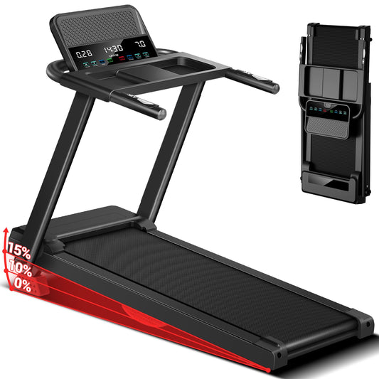 16% Incline Treadmill with Handle, 3-in-1 Portable Treadmills for Home and Office, Foldable Treadmills with 300 Lbs Weight Capacity, 3.1HP Quiet Walking Pad Treadmill, Three Screen (P8 Dark Black)