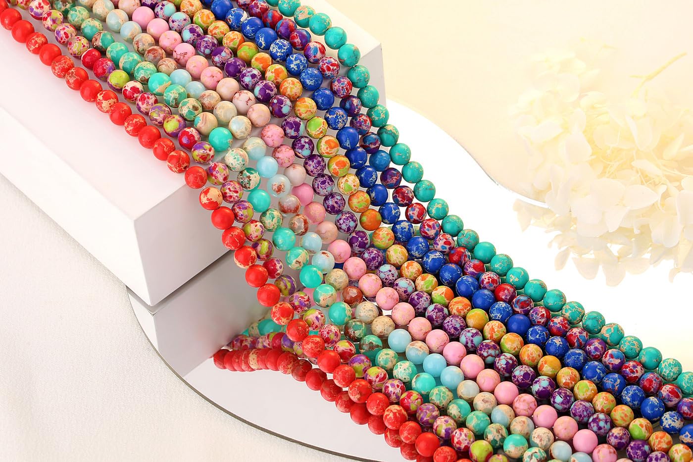 QINJIEJIE 60PCS Colorful Imperial Jasper Beads 8mm Stone Beads Round Loose Purple and Blue Pattern Gemstone Bead for Bracelet Beading Crystal Jewelry Making DIY Necklace Earrings 0.32"