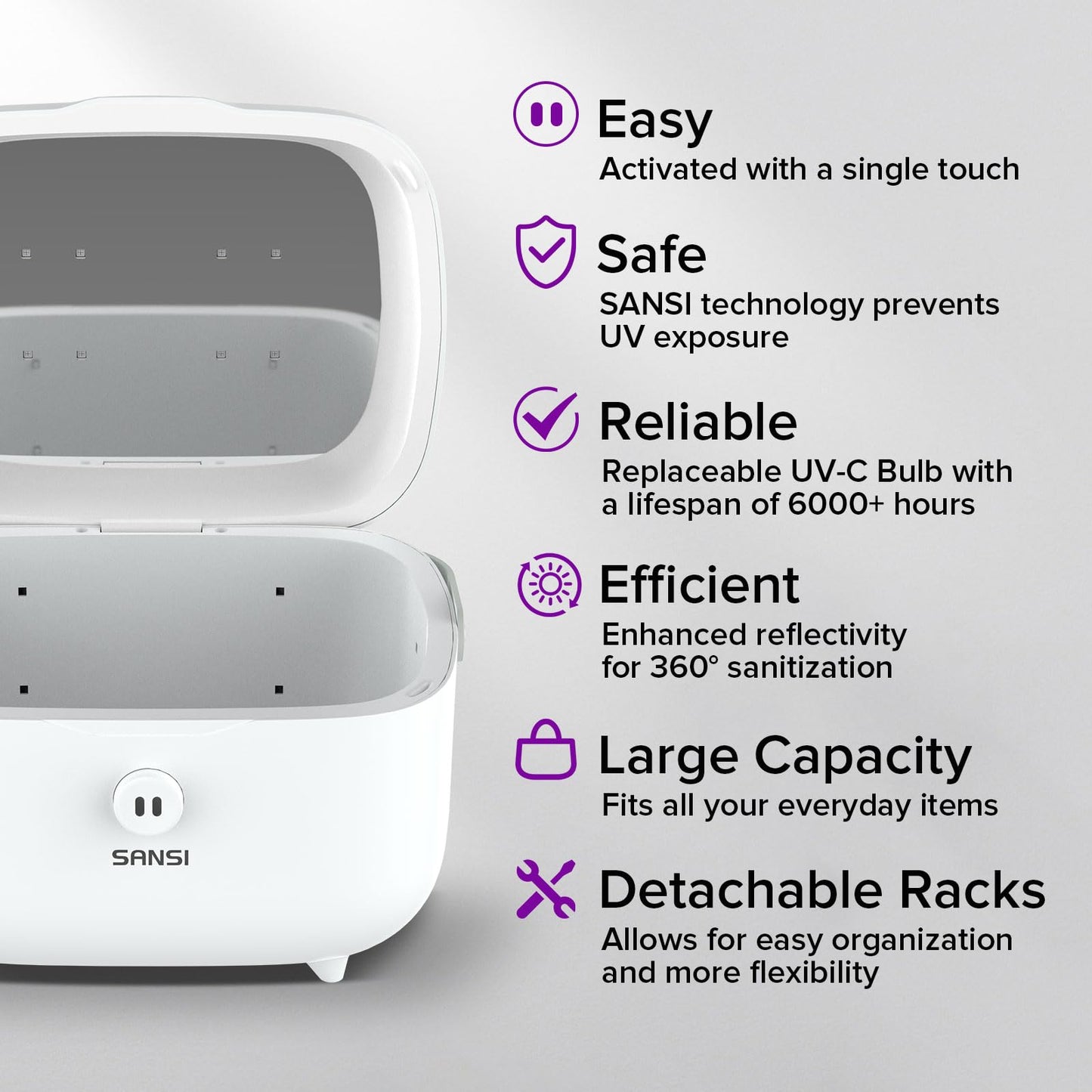 SANSI UV Light Sanitizer Box with 360° UVC Chips, Sanitizes in 5 Minutes 5.1L Large Capacity Sanitizer for Baby & The Whole Family (10W)