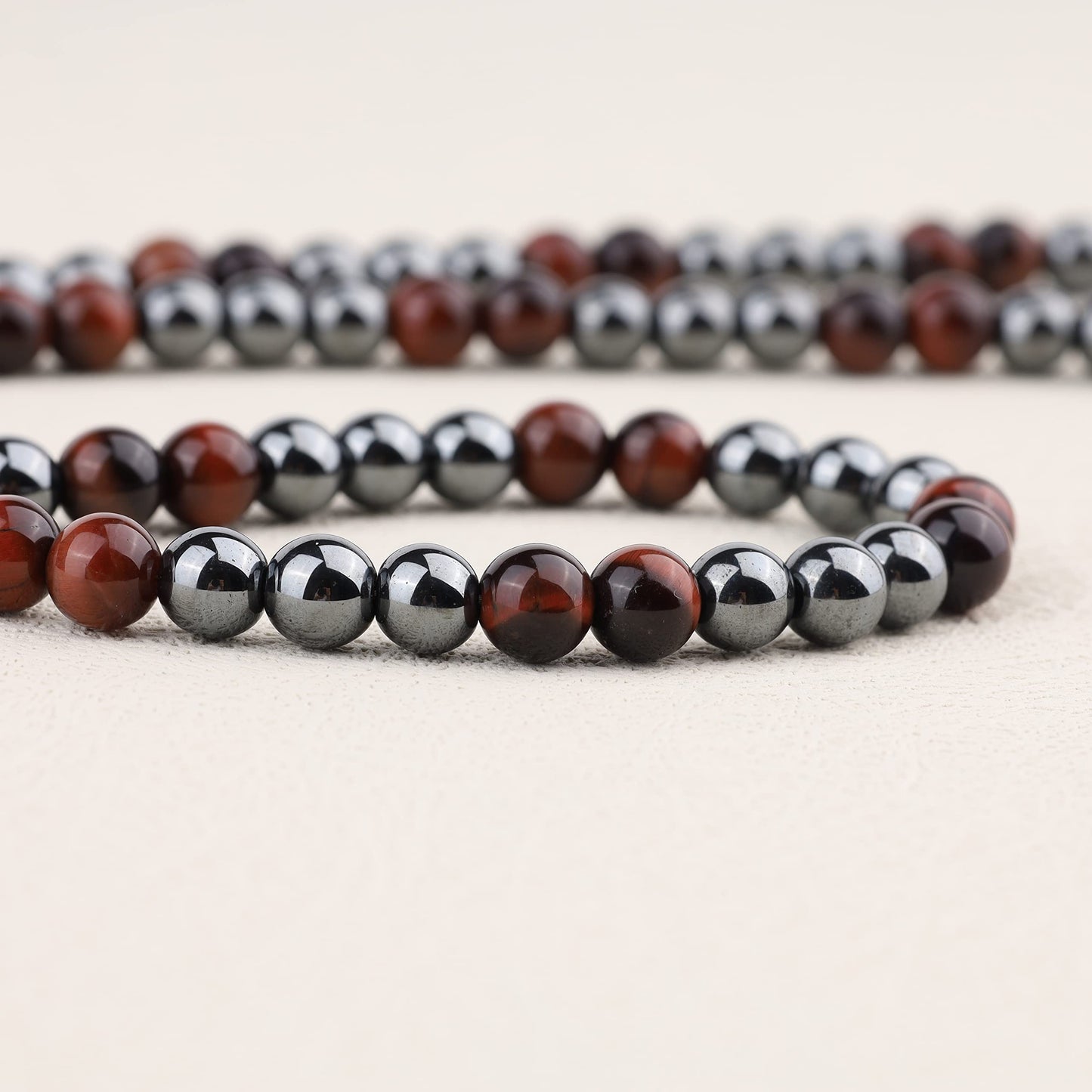 GAVU Red Tiger Eye Hematite Crystal Men's Beaded Necklace 20"