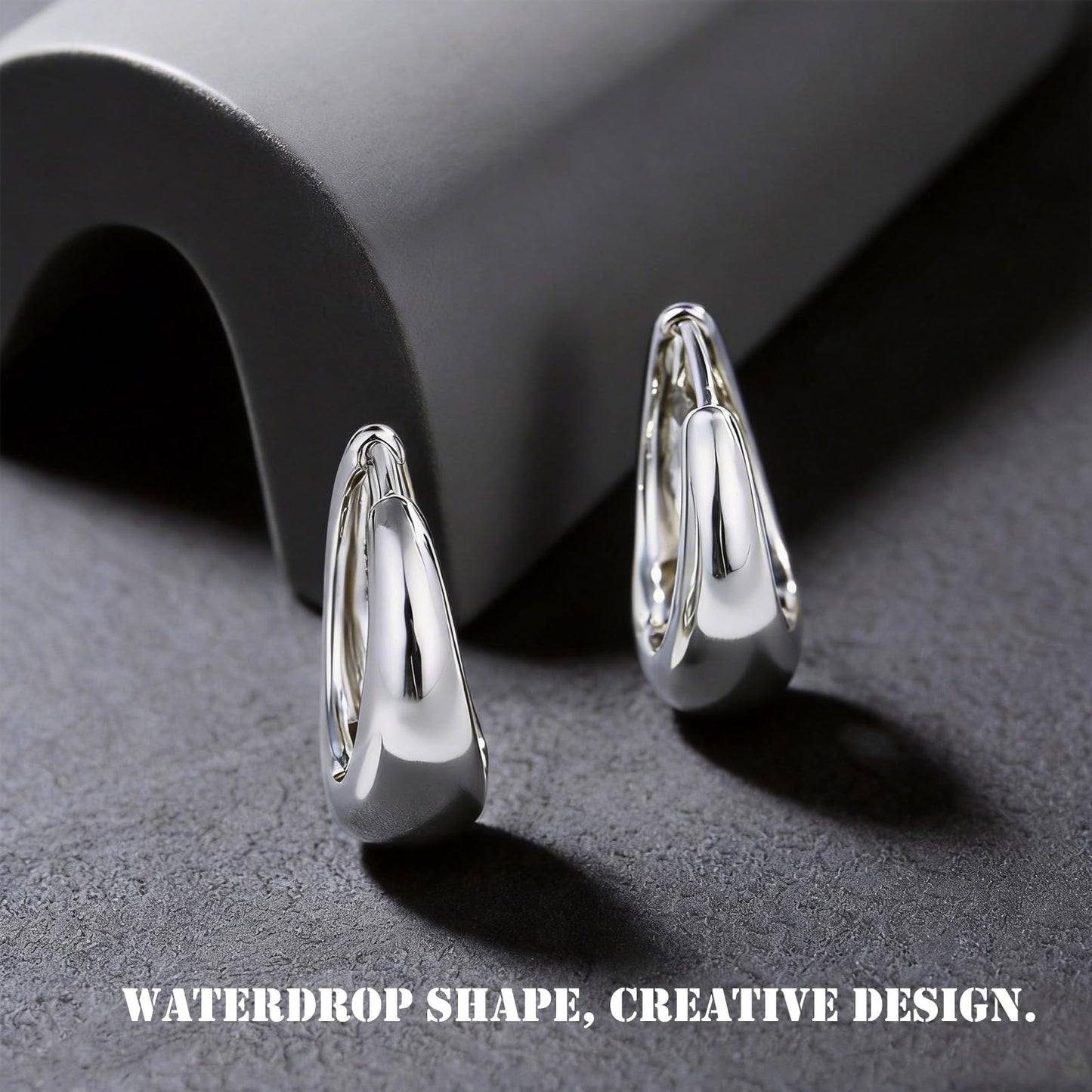 Italian Sterling Silver Earrings for Men Hoop Huggie Earring Polished, Jewelry for Alentine's Day, Father's Day, Thanksgiving Gifts, Birthday Presents (Waterdrop)