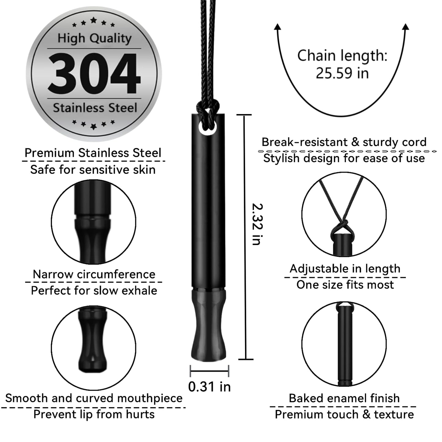LAMKHOO Breathing Necklace to Quit Smoking and Vaping with Refillable Mint Pods, Stop Smoking Aids Fidget Necklace, Smokeless Inhaler for Adults with Enameled Surface, Includes 3 Mint Cotton Cores