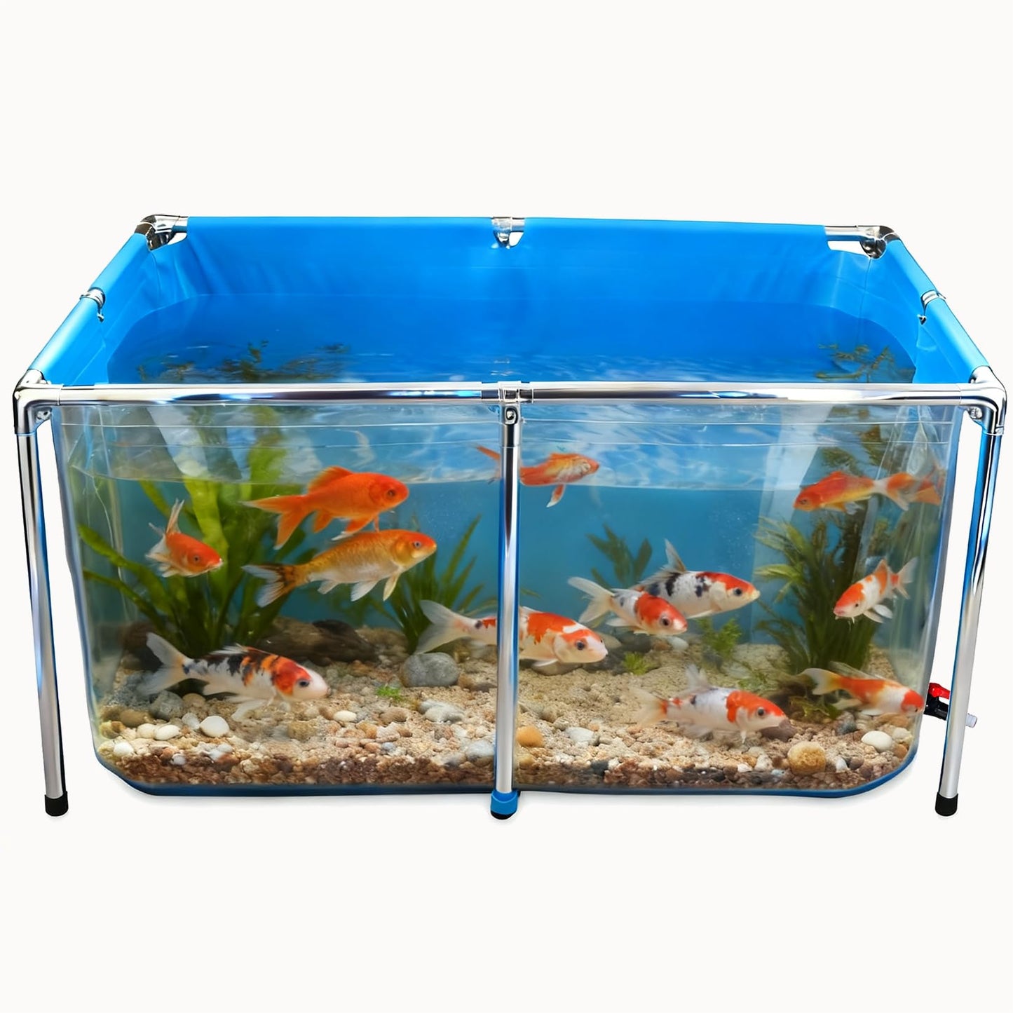 PVC Fish Pond,Above Ground Fish Tank,Goldfish/Koi Pond with Clear Viewing Panel, Outdoor Canvas Aquarium with Stainless Steel Frame & Drain Valve for Outside,47.2 * 31.5 * 23.6in,152 Gallon