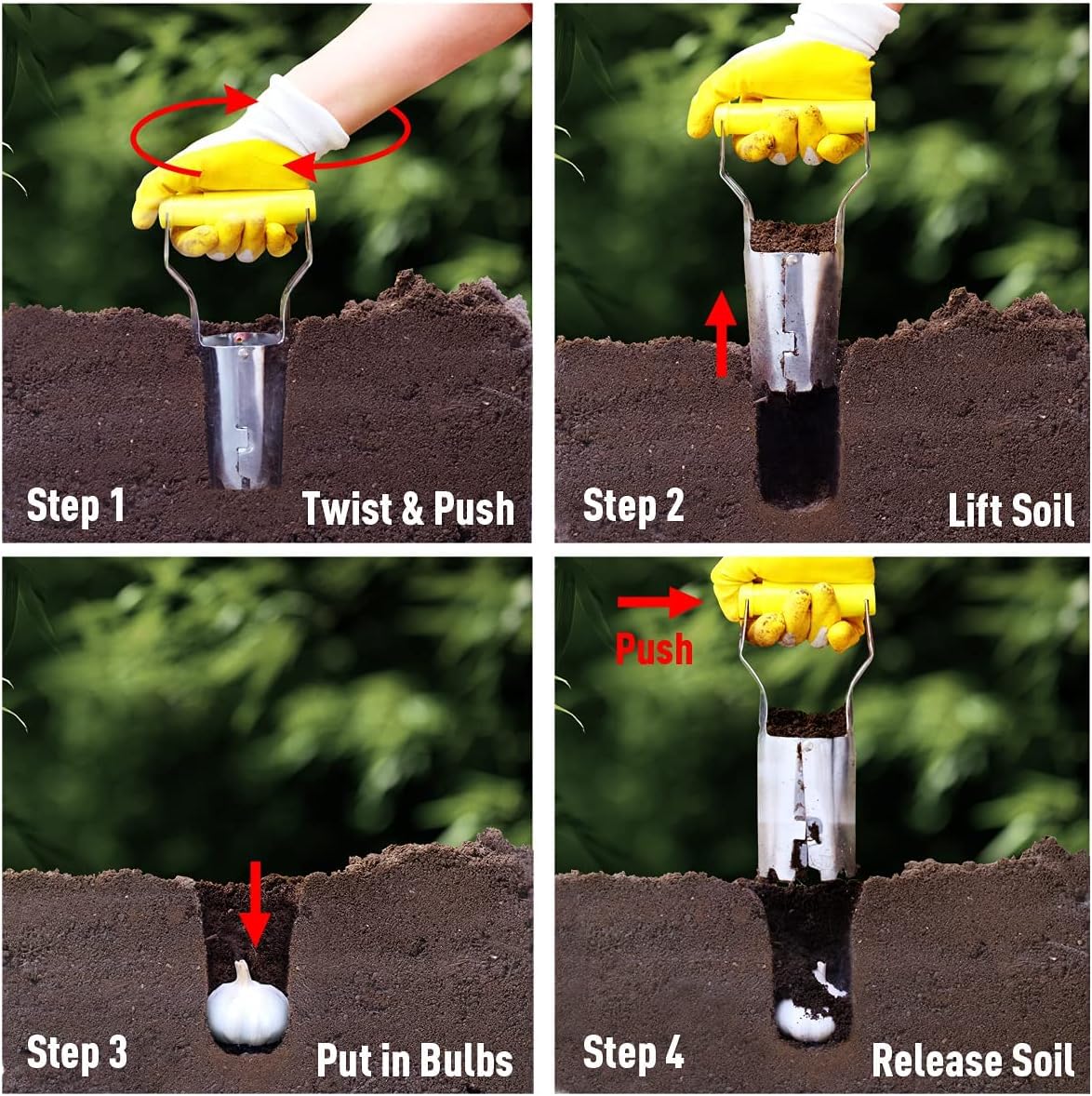 Jardineer Bulb Planter Tool, Long Handle Sod Plugger with Serrated Base, Automatic Soil Releasing Small Bulb Transplanter for Tulips, Daffodils, Lily
