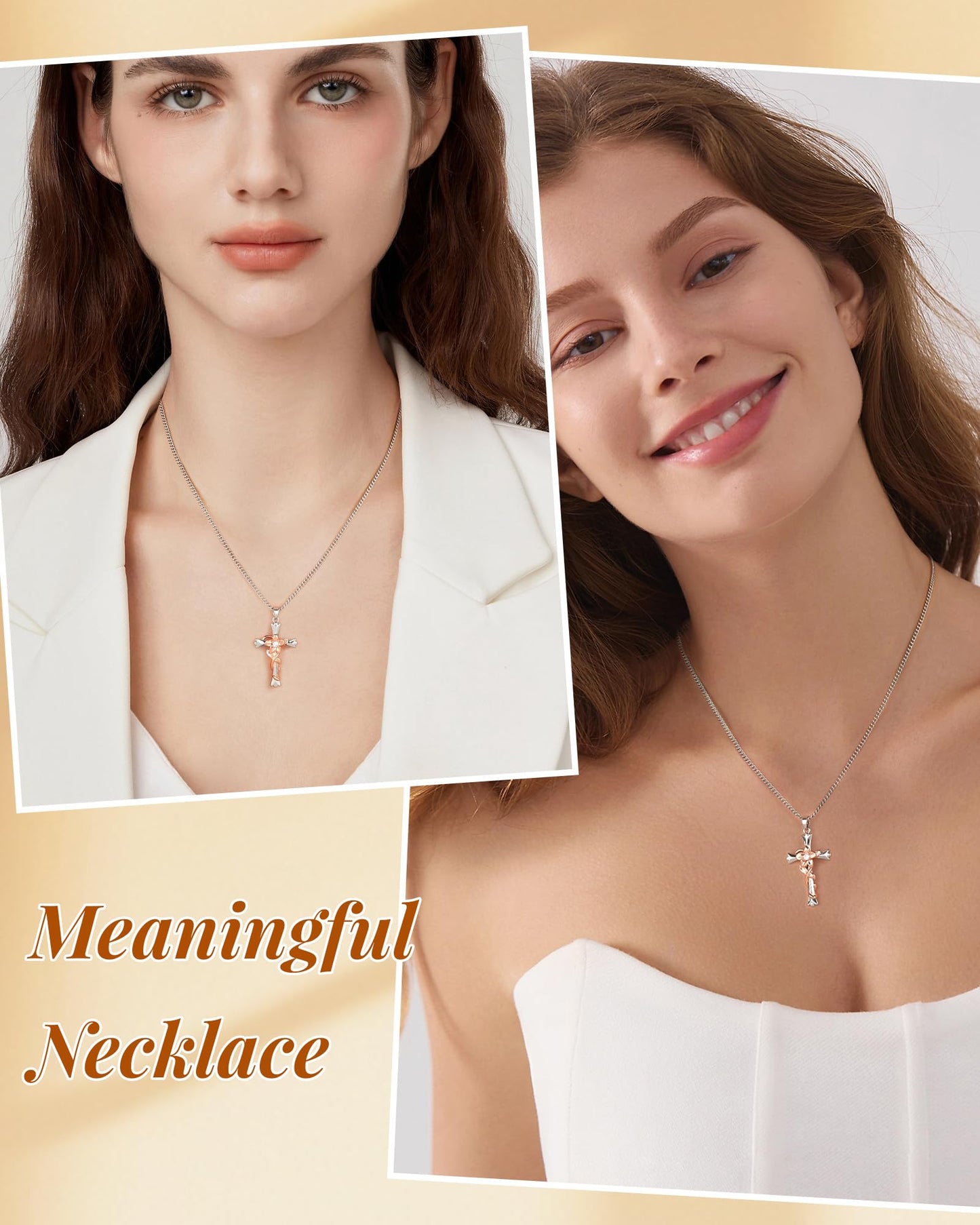 ACECHA Silver Cross Necklace for Women, Dainty Faith Cross Pendant Necklaces with Daffodils Jewelry for Mom Wife Daughter Sister | Gifts for Birthday Anniversary Christmas Easter(Narcissus-Vitality)