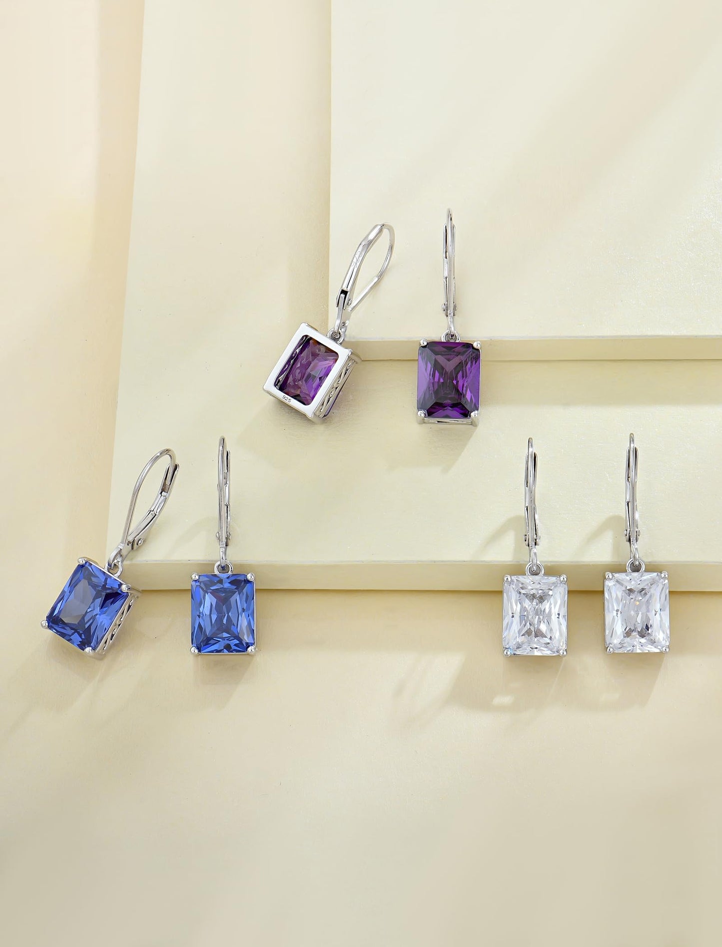 YL Solitaire Dangle Drop Earrings 925 Sterling Silver Leverback Earrings 8X10MM Square Created Amethyst Jewelry