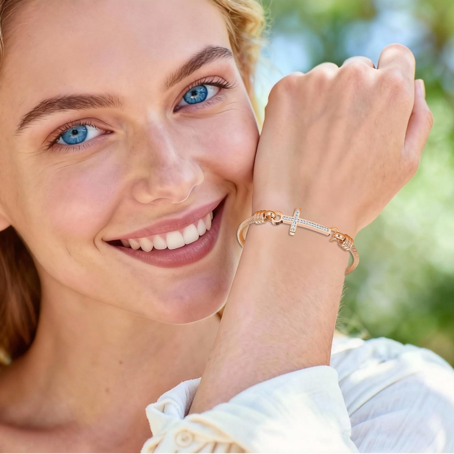 DS Religious Gift for Her Christian Cross Bracelet Bible Verse God is Within Her She Will Not Fall Inspirational Bracelets For Women Stainless Steel Jewelry Gift To Daughter Best Friend (Cross bracelet-Rose Gold 2)