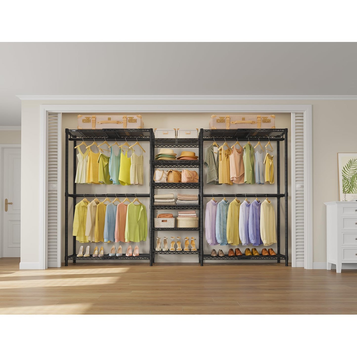 VIPEK X3 Plus Large Expandable Closet Rack Adjustable from 5'10" to 8'8" with Extendable Shelves and Hanger Rods, Freestanding Clothing Racks Modular Closet Systems Wardrobe, Max Load 1360LBS, Black