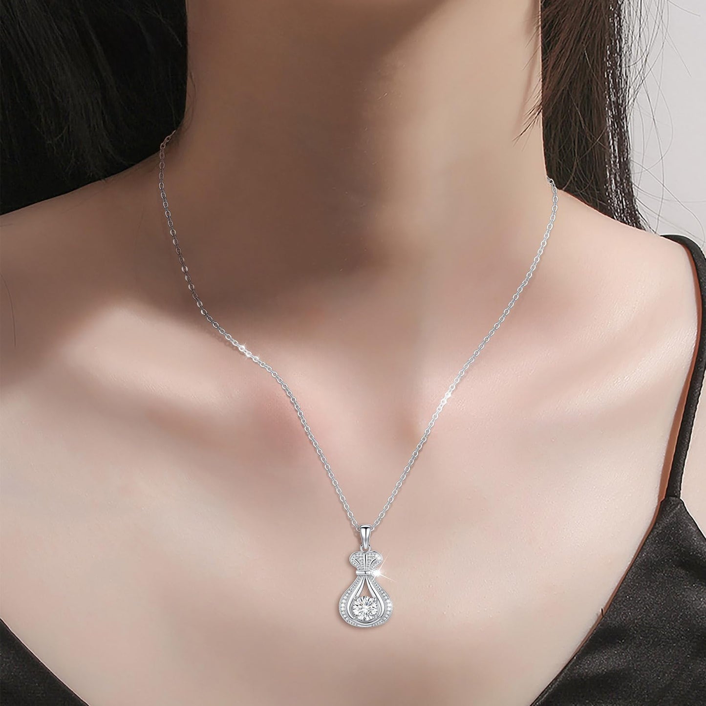 2 Carat Moissanite Necklace 925 Sterling Silver Jewelry AAAAA Cubic Zirconia Money Bag Pendant Necklace Best Gifts for Mom Women Girlfriend Grandma Friend Lover Her Wedding Birthday Anniversary Daily