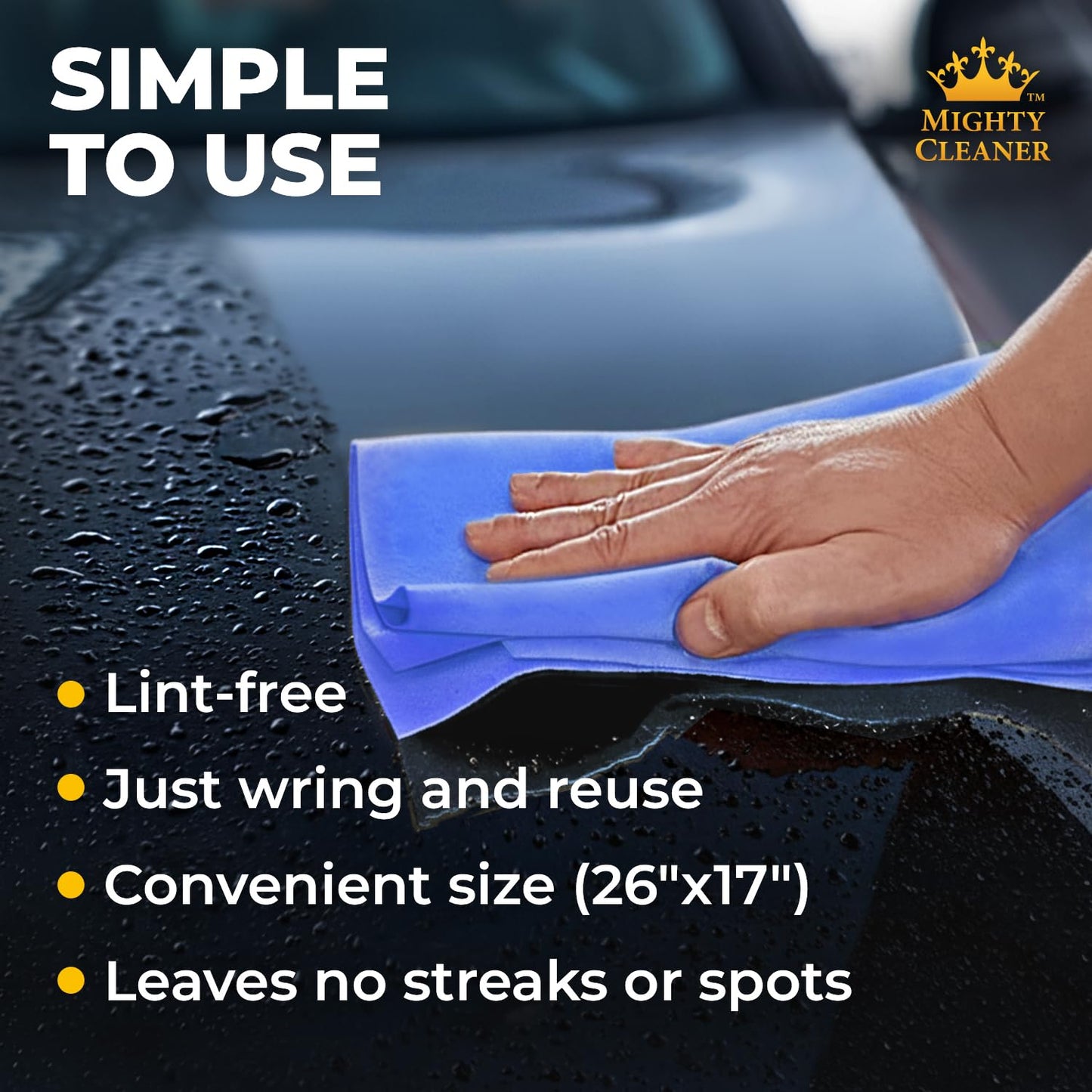 Premium 2pk +1 Free Shammy Cloth for Car Drying - 26"x17" - Super Absorbent Chamois Towel - Scratch-Free, Reusable & Soft Wash Cloth - Car Drying Towels