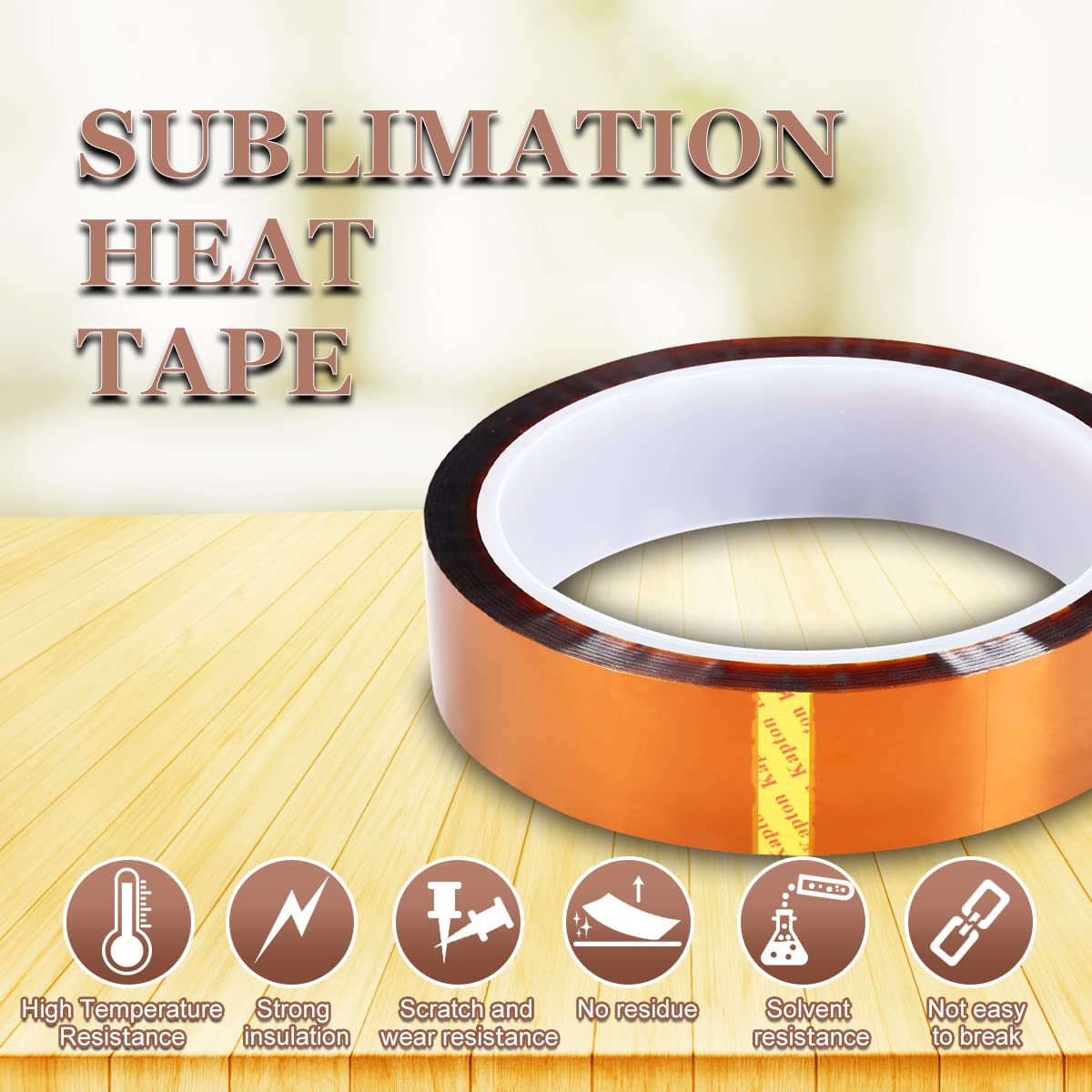 CoYlBod Polyimide Film Adhesive Tape High Temperature Tape 1 inch (25.4mm) X 33m,No Residue Heat Resistant Tape for Sublimation, Masking, 3D Printing, Electric Task, Soldering